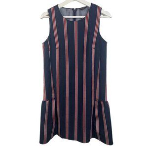 Halogen Dress Womens XS Mini Shift Blue Red Striped Sleeveless Fall Casual Work